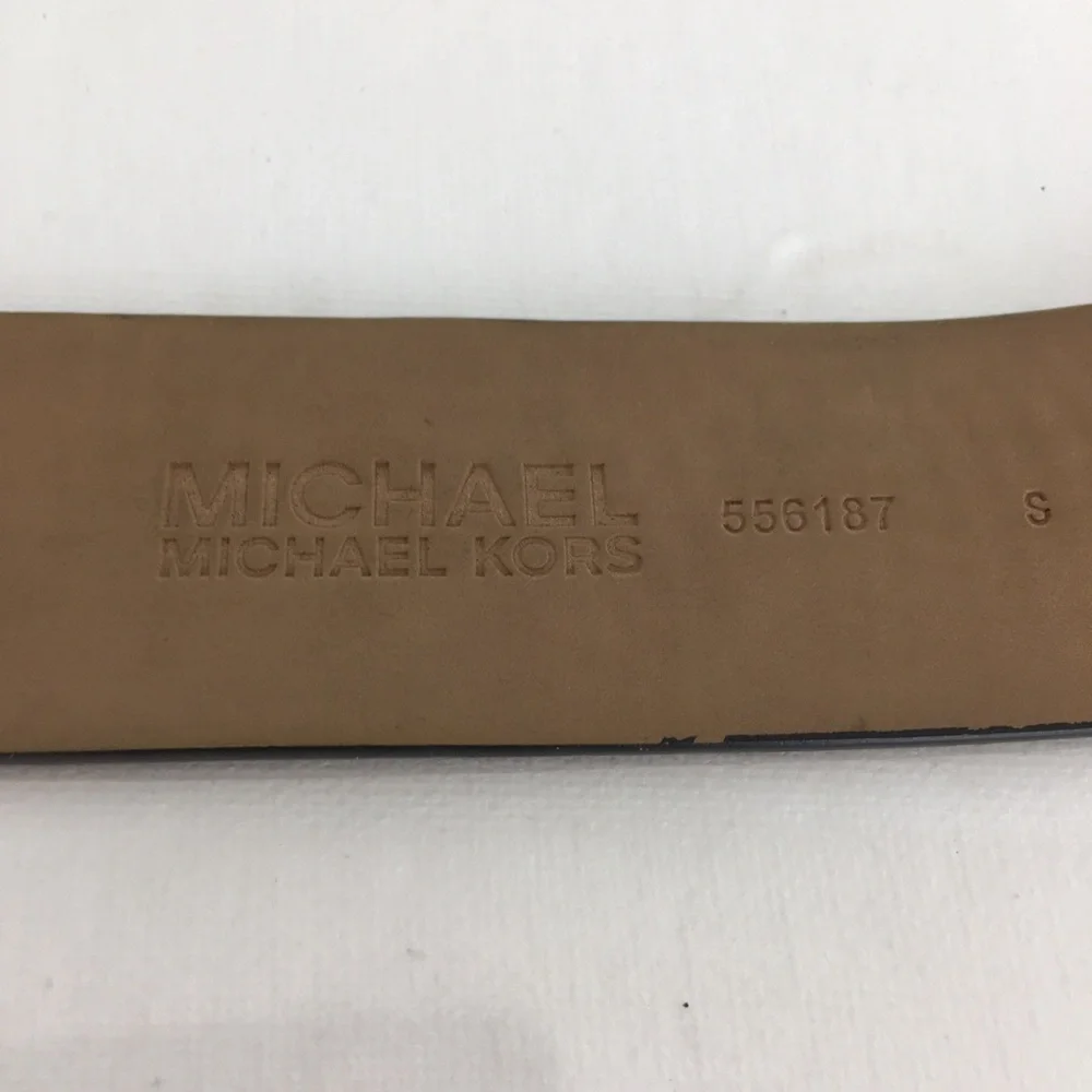 Michael Kors Black Leather Monogram Belt Gold Tone Metal Horseshoe Buckle Size S - Picture 9 of 10